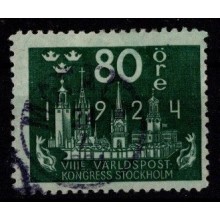 Verdenspostkongres - Sverige - Frimærke - AFA 170 - 80 øre blågrøn - Stemplet.